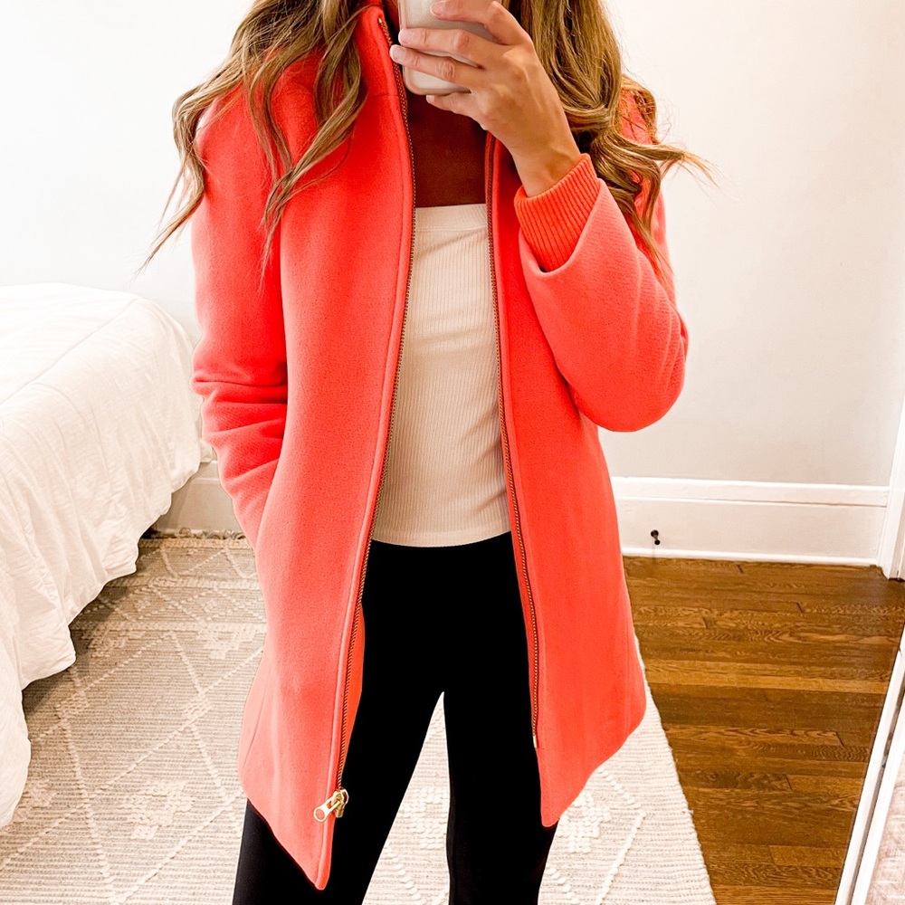 J Crew Stadium Cloth Lodge Coat Neon Coral Orange  Size 2P